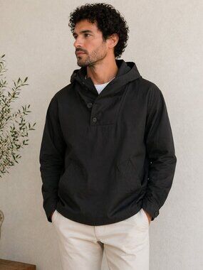 A.P.C Black Waxed Hooded Pullover Anorak Jacket Cotton Designer Streetwear Coat